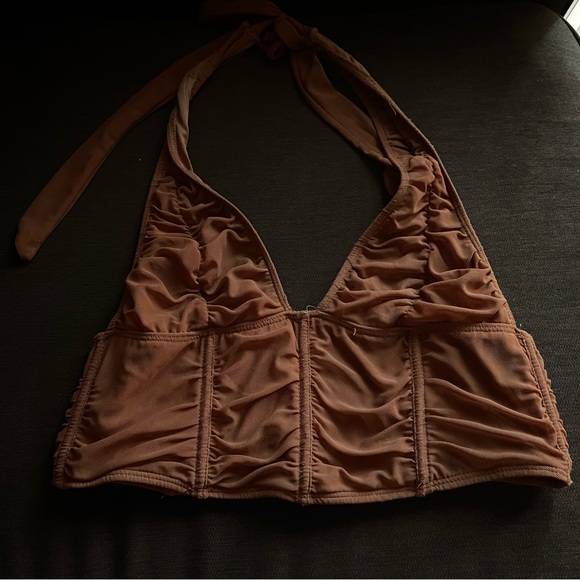 Tops - Brown Corset Halter Top